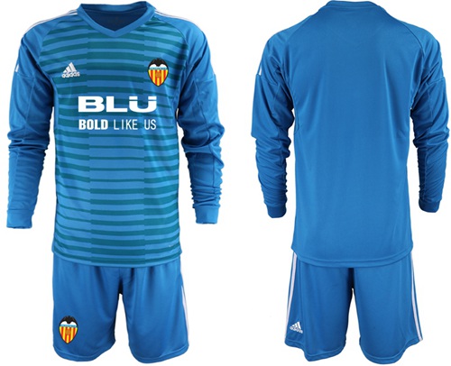 Valencia Blank Blue Goalkeeper Long Sleeves Soccer Club Jersey